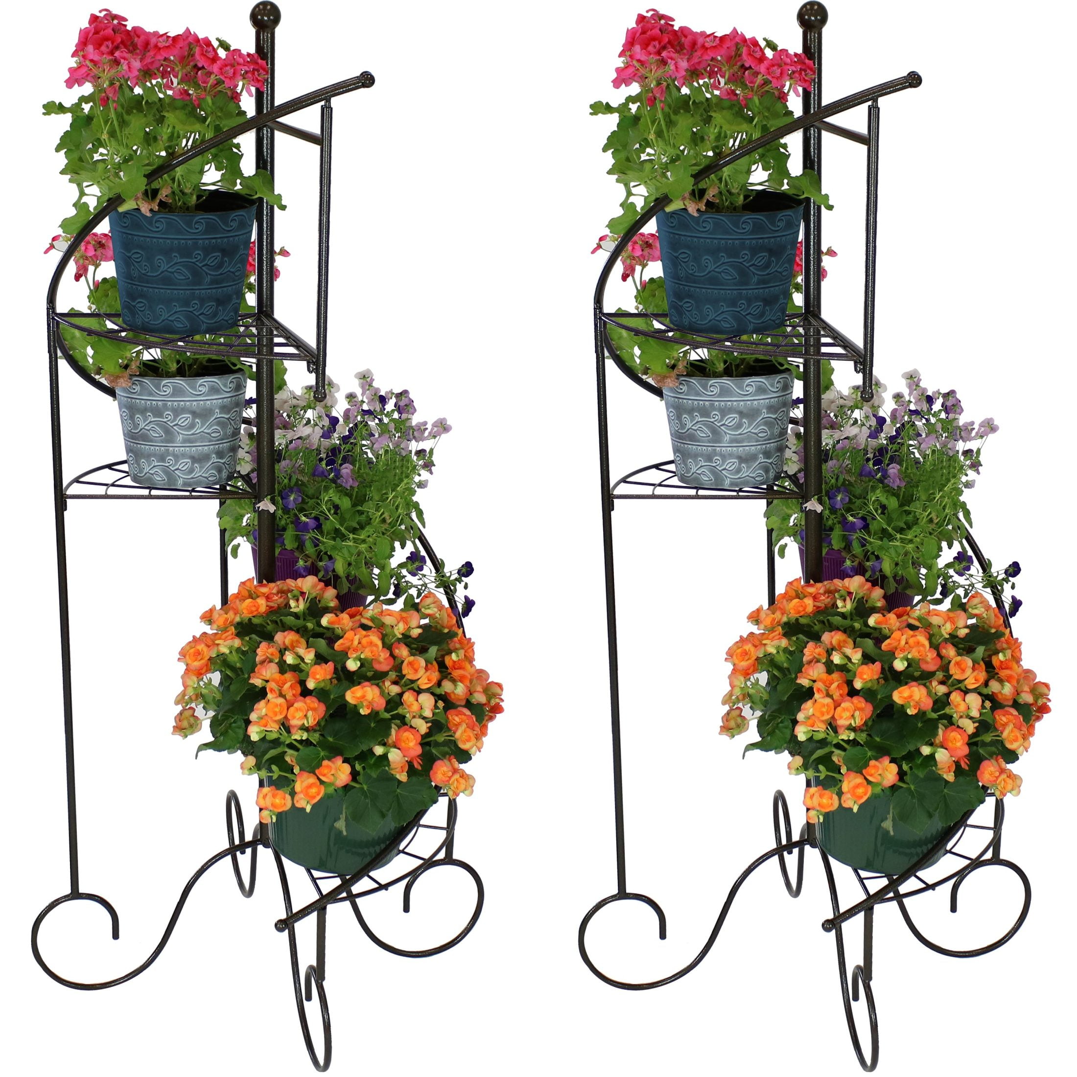 56" Black Iron 4-Tier Spiral Staircase Plant Stand Set