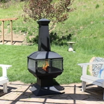 Sunnydaze 57" 360-Degree View Steel Wood-Burning Chiminea with Grate, Poker, and Cover
