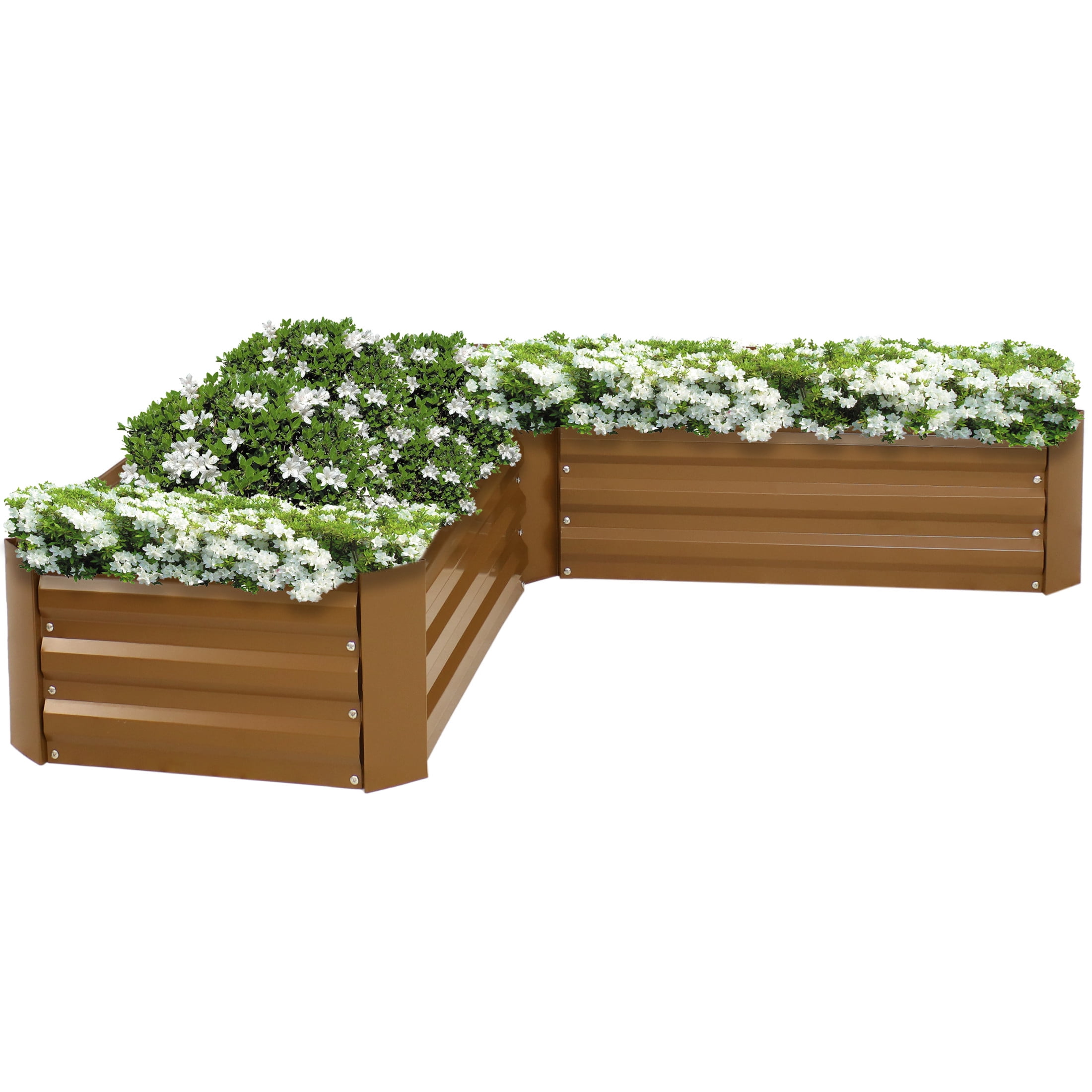Sunnydaze 59.5" x 59.5" x 11.75" L-Shaped Brown Galvanized Steel Raised Garden Bed