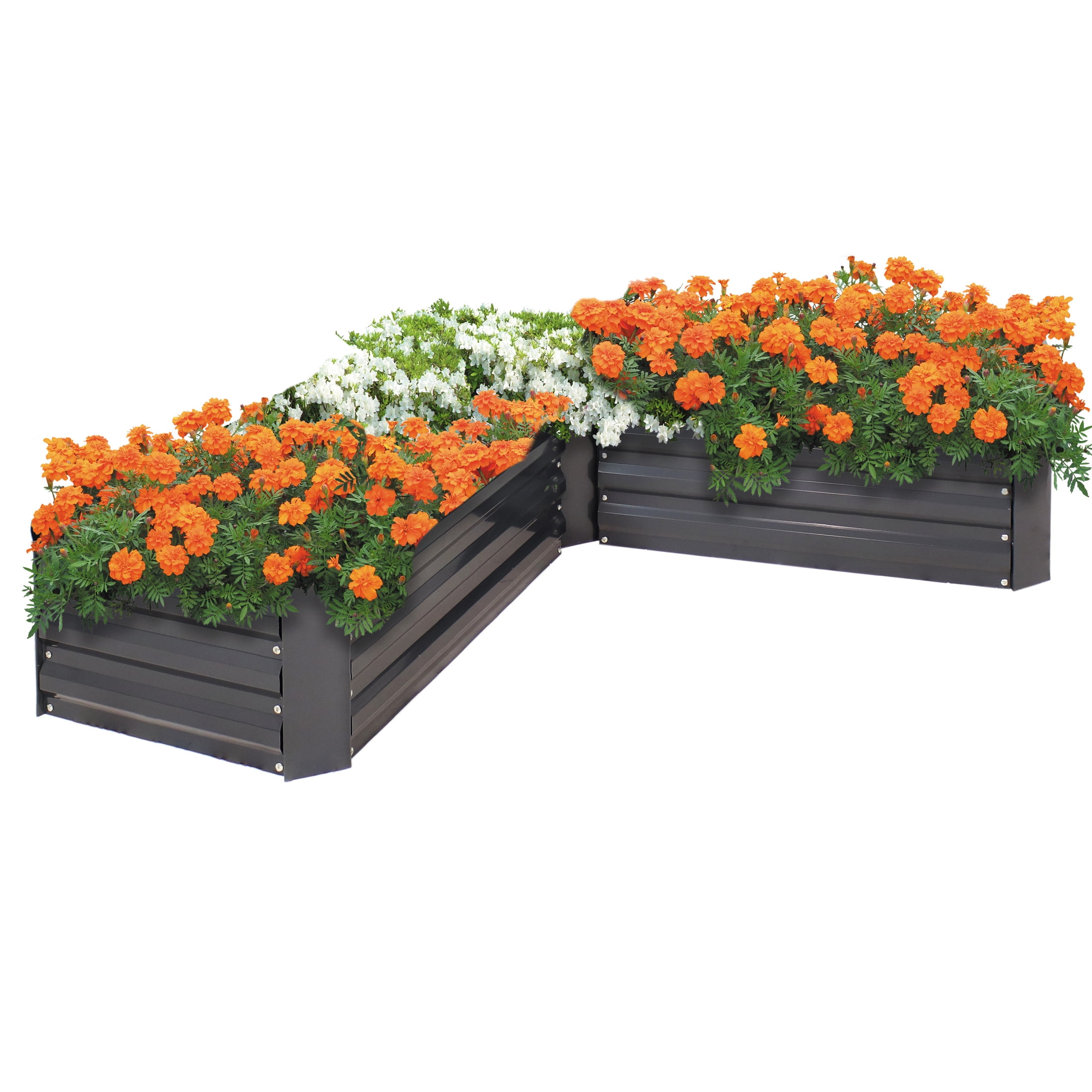 Dark Gray Galvanized Steel L-Shaped Raised Garden Bed