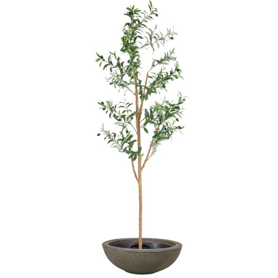 Sunnydaze 7 ft Artificial Olive Tree with Polyresin Round Planter