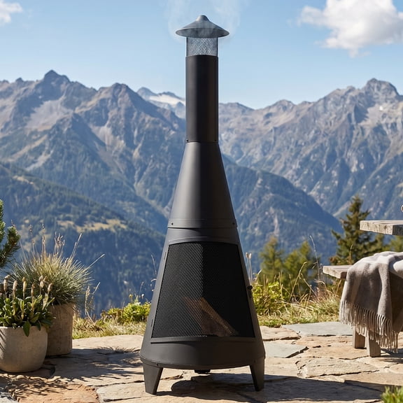 Sunnydaze 70" Black Finish Steel Wood-Burning Chiminea with Spark Screen