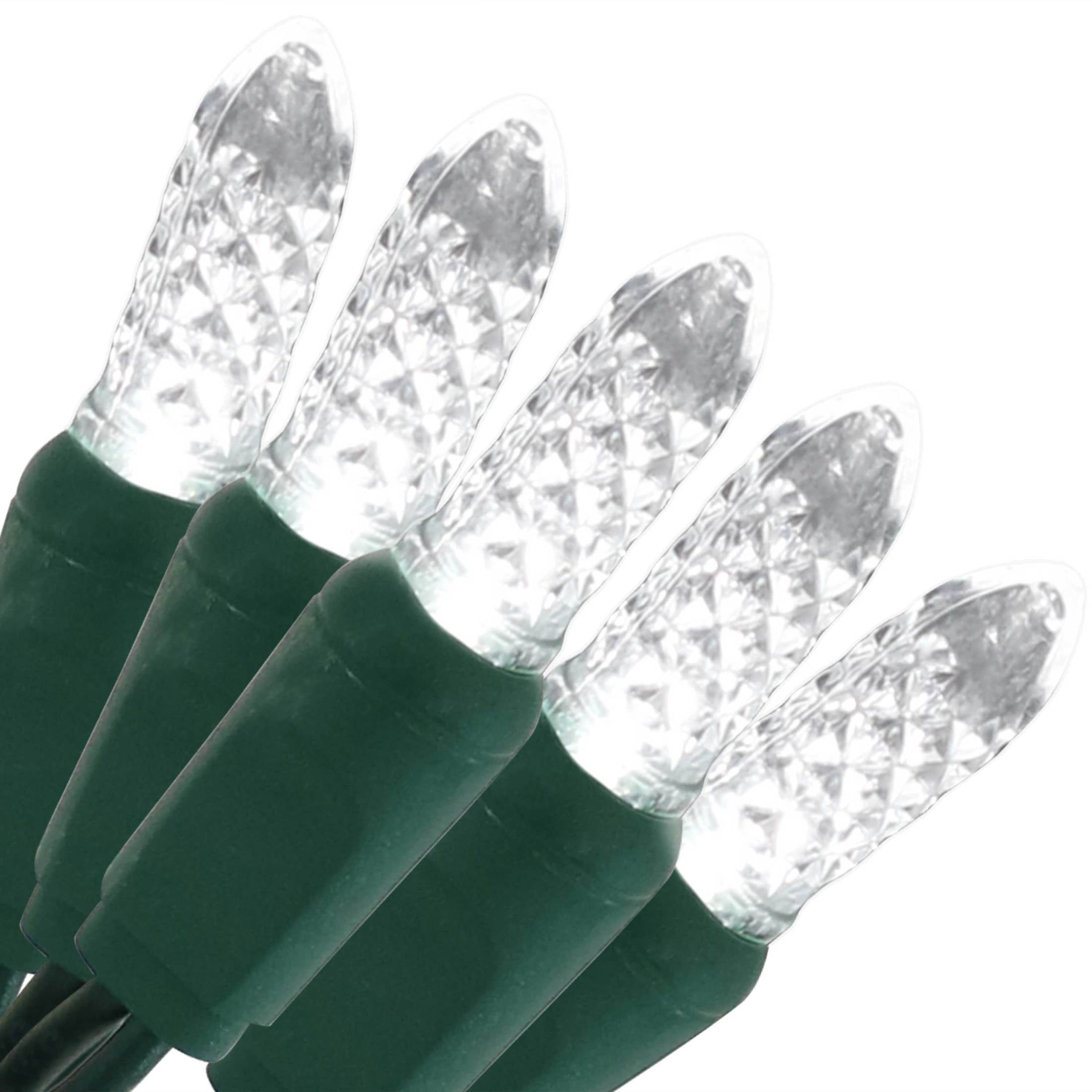 White Faceted M6 LED Christmas String Lights, 21 Feet Green Wire