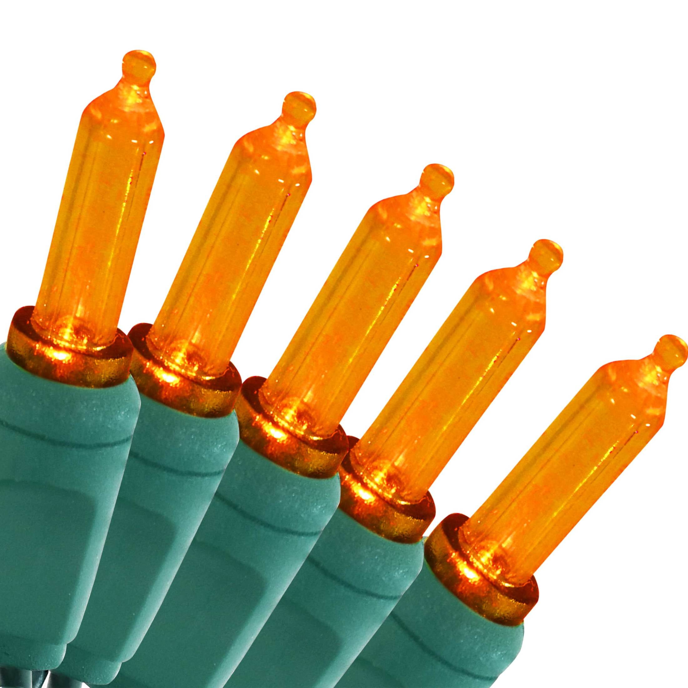 23' Orange LED Christmas Tree String Lights with Green Wire
