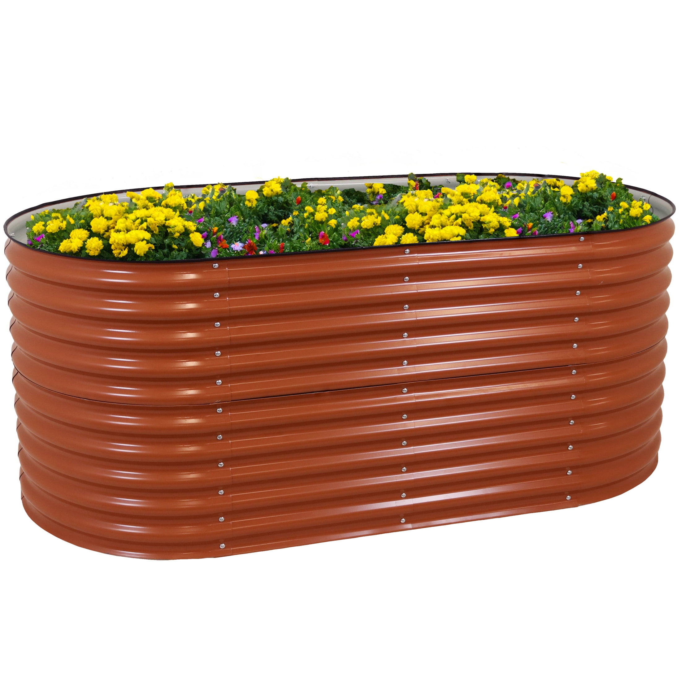 Large Brown Galvalume Steel Oval Raised Garden Bed
