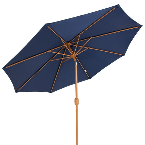 Sunnydaze 8.5 ft Outdoor Patio Umbrella with Push Button Tilt and Crank - Faux Woodgrain Finish - Large Vented Market Umbrella - Navy Blue