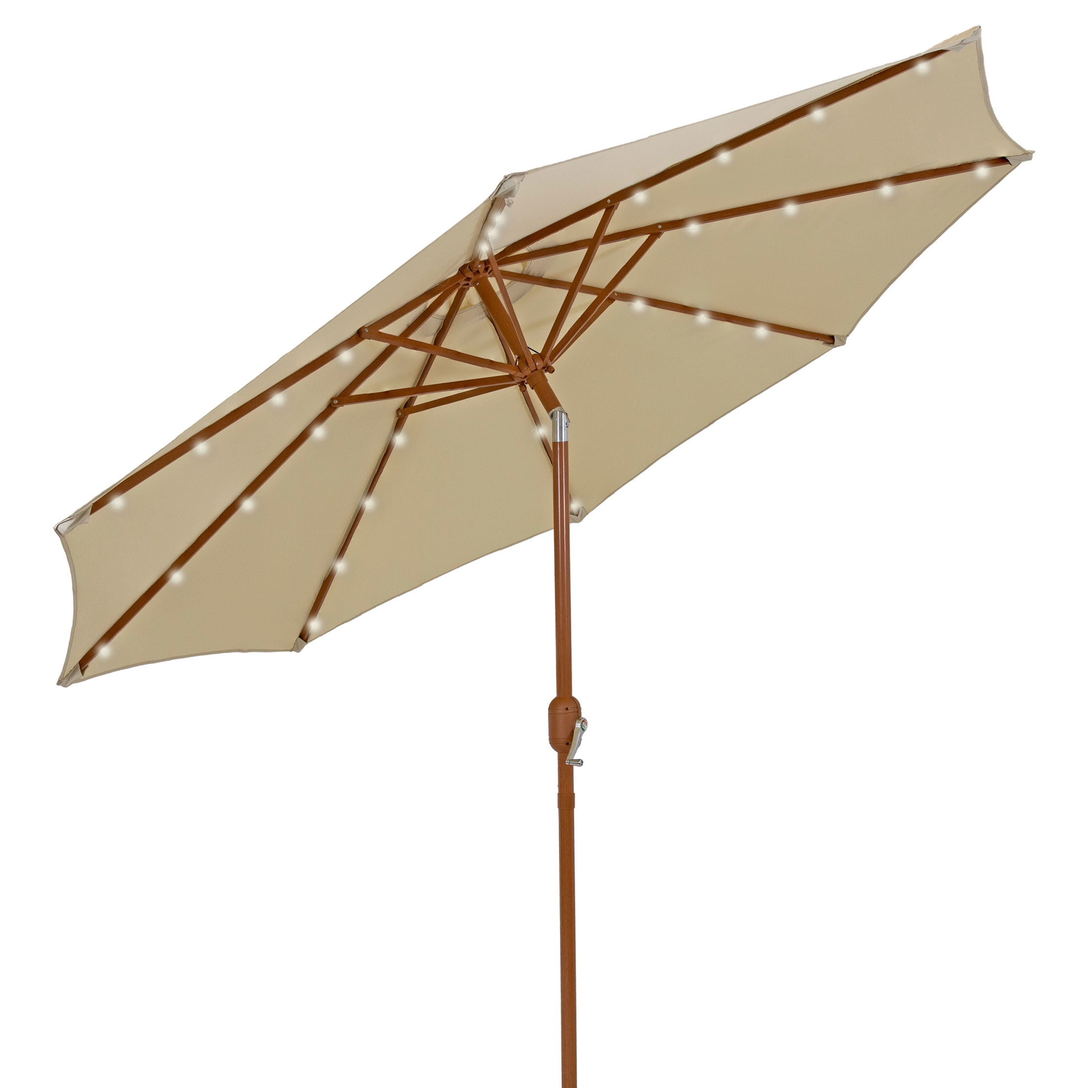 Sunnydaze 8.5 ft Outdoor Patio Umbrella with Push Button Tilt and Crank - Faux Woodgrain Finish - Large Vented Market Umbrella - Beige