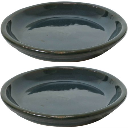 Sunnydaze 9.75" Round Forest Lake Green Ceramic Outdoor Flower Pot Saucer 2-Count