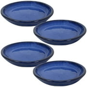 Sunnydaze 9.75" Round Imperial Blue Ceramic Outdoor Flower Pot Saucer 4-Count