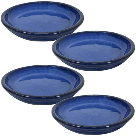 Sunnydaze 9.75" Round Imperial Blue Ceramic Outdoor Flower Pot Saucer 4-Count