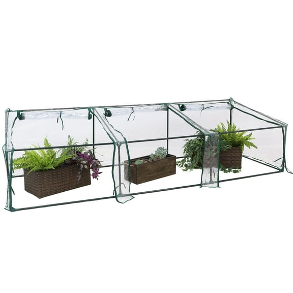 Sunnydaze 9' x 3' x 2' Outdoor Mini Cloche Greenhouse, Clear Cover
