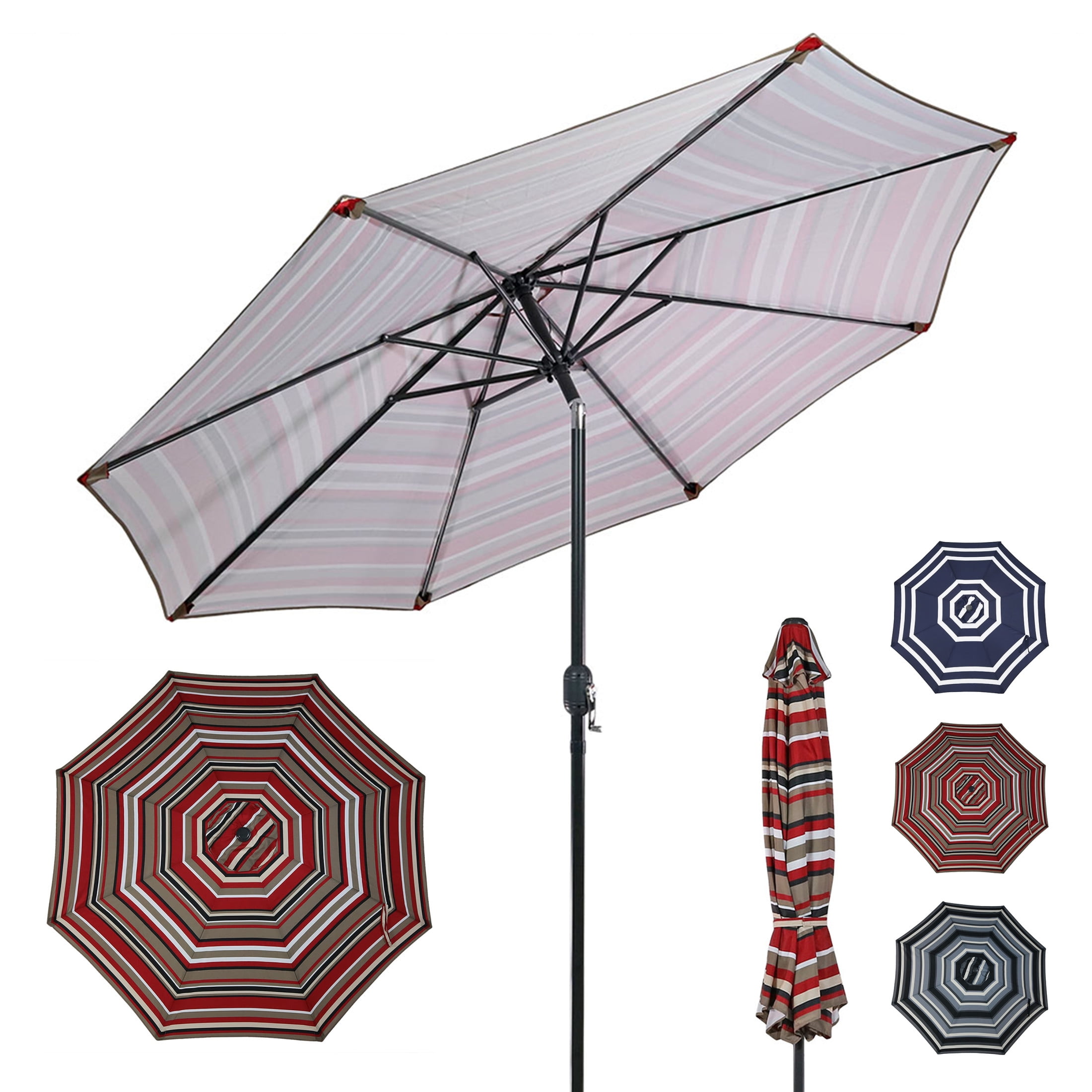 awning stripe patio umbrella Sunnydaze 91 Inch Awning Stripe Octagon Market Umbrella, Push-Button Tilt,  Durable Polyester Fabric