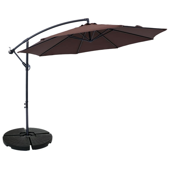 Sunnydaze 95" Brown Solid Octagon Cantilever Umbrella with Round Base Set