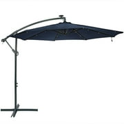 Sunnydaze 95" Beige Solid Octagon Cantilever Umbrella with Solar LED Lights