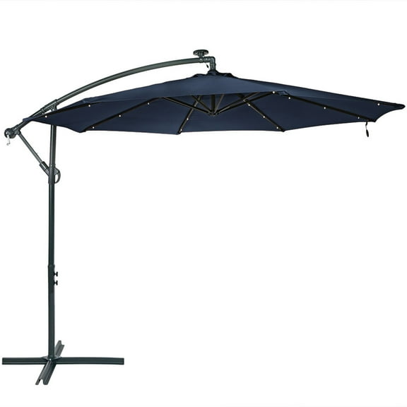 Sunnydaze 95" Navy Blue Solid Octagon Cantilever Umbrella with Solar LEDs