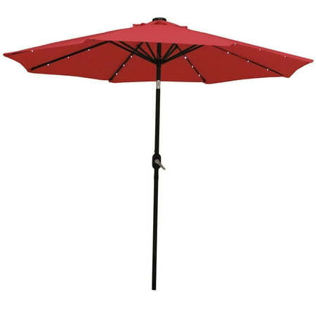 Sunnydaze 96" Red Solid Octagon Market Umbrella with Solar Lights and Push-Button Tilt