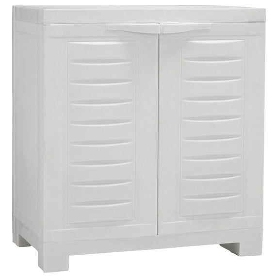Sunnydaze Adjustable 25.5" Plastic 1-Shelf Freestanding Garage Storage Cabinet, Speckled White w/ Speckled White Trim