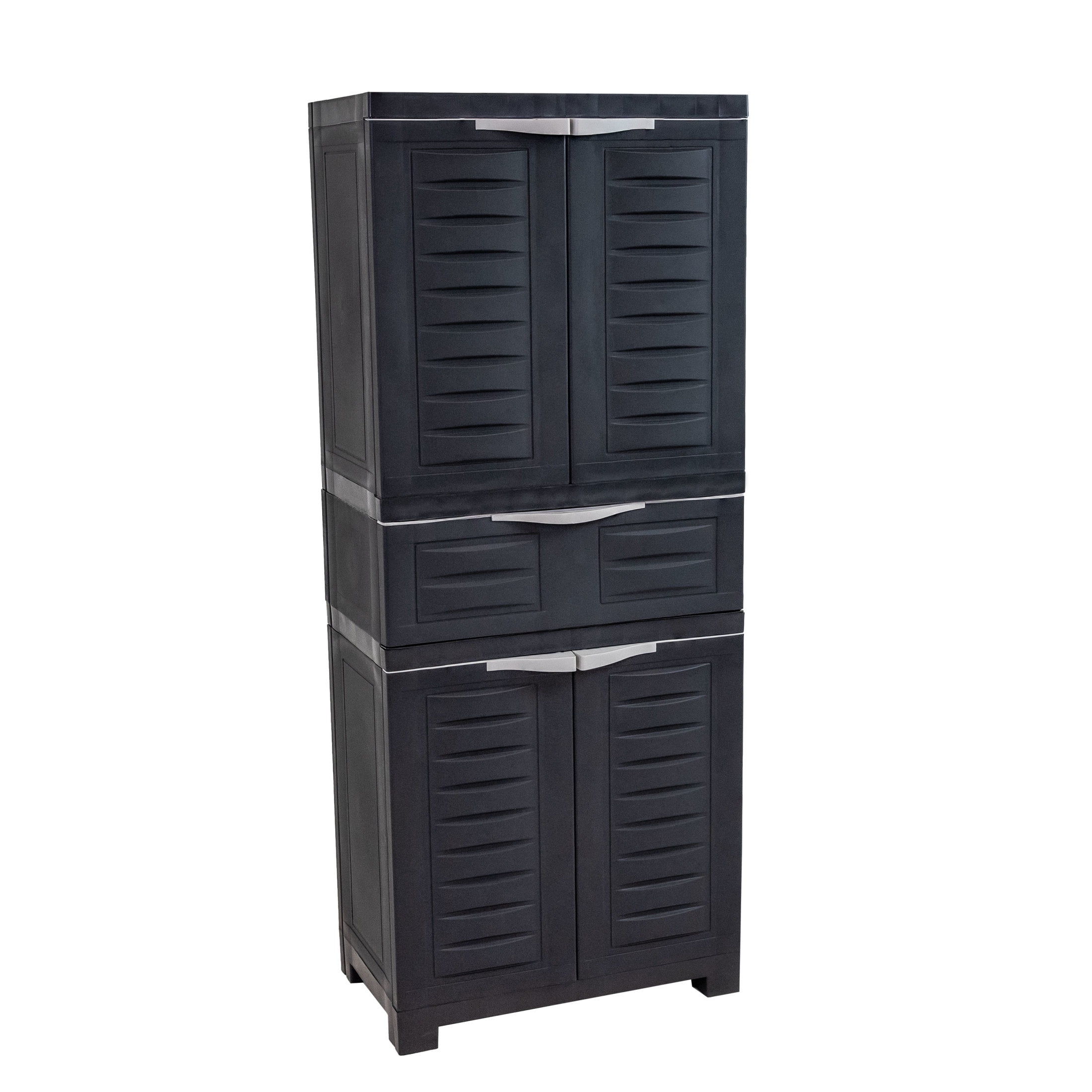 Sunnydaze Adjustable 57" Plastic 2-Shelf 1-Drawer Freestanding Storage Cabinet, Charcoal