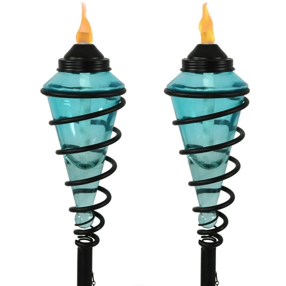Sunnydaze Swirled Blue Glass 2-in-1 Deck/Lawn Torch Set with Adjustable Height (2-Count)