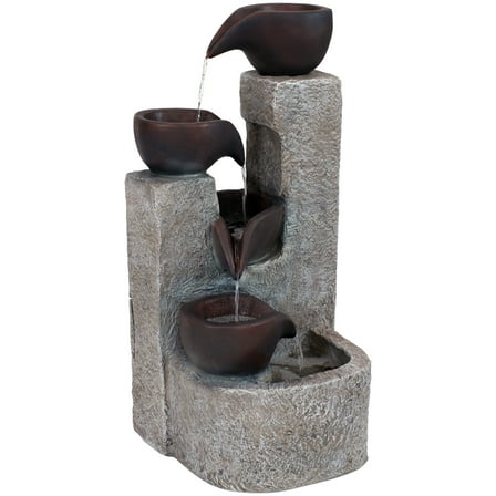 Sunnydaze Aged Tiered Vessels Sculptural Gray Polyresin Solar Fountain with Battery
