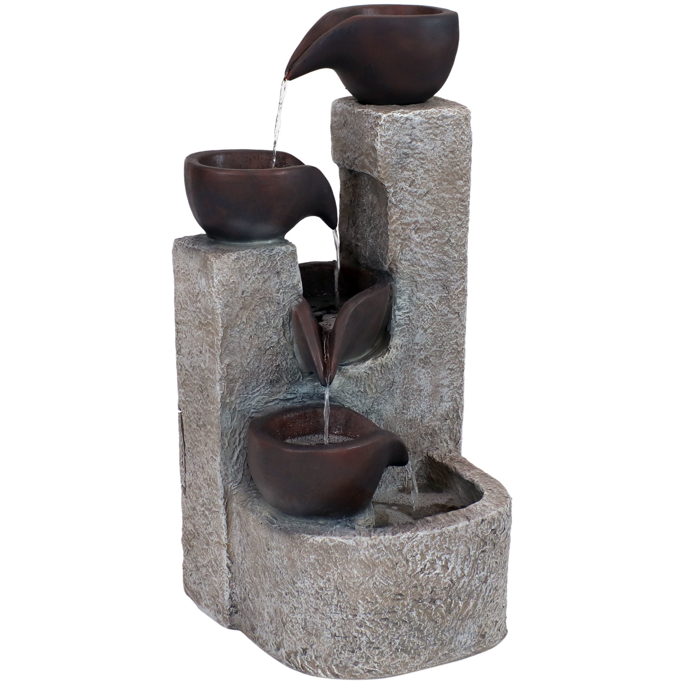 Gray Polyresin Solar Powered Tiered Outdoor Fountain with Battery Backup