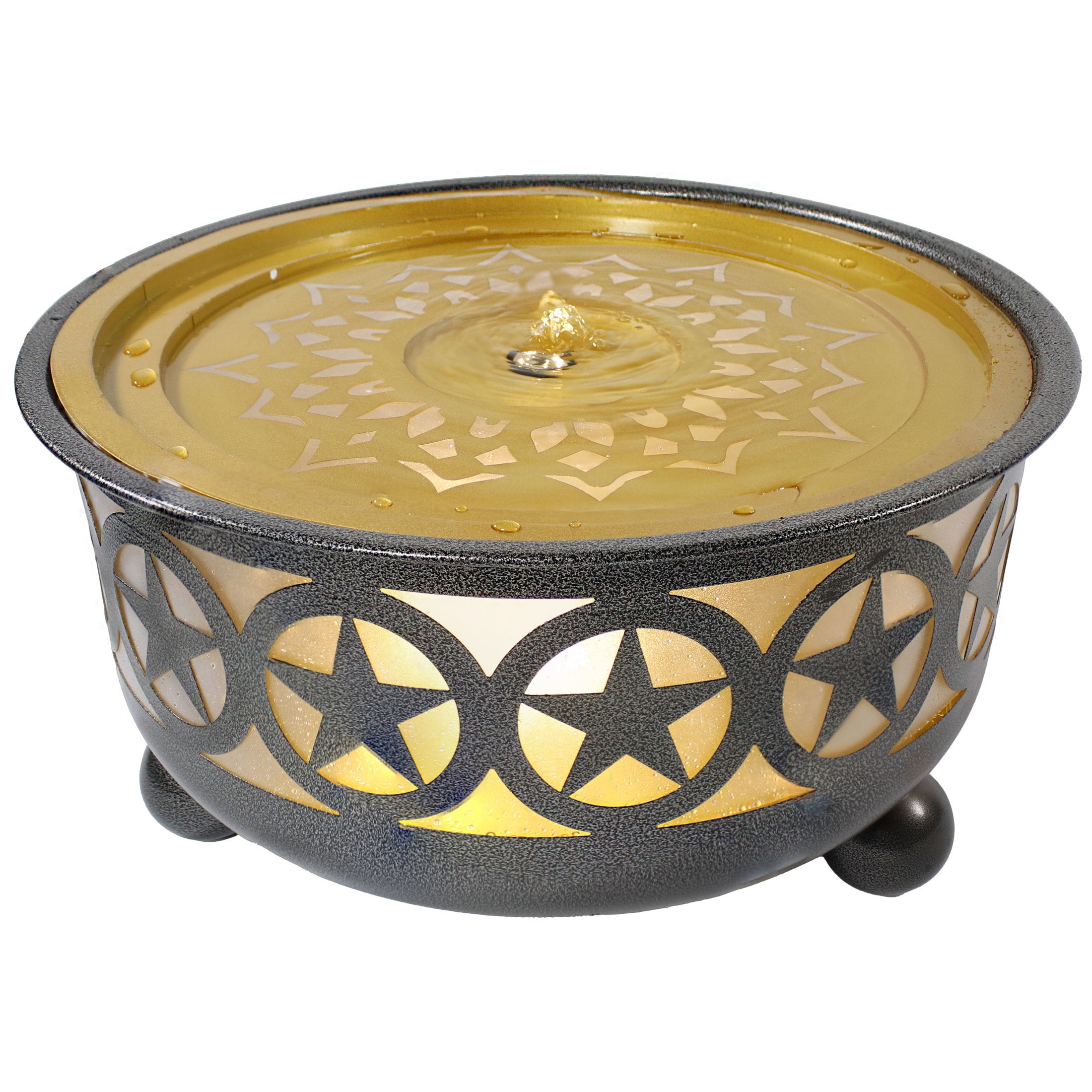 Sunnydaze All Star Bowl Galvanized Iron Outdoor Water Fountain with Light