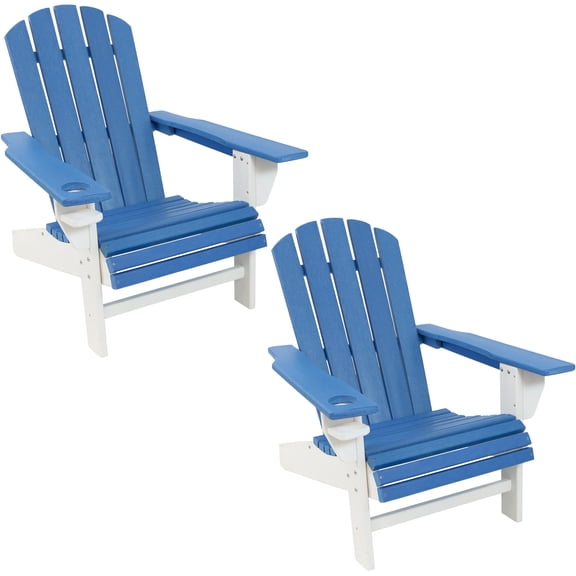 Sunnydaze HDPE Adriondack Chair with Drink Holder - Set of 2, Blue/White