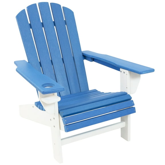 Sunnydaze HDPE Adirondack Chair with Drink Holder - Blue/White