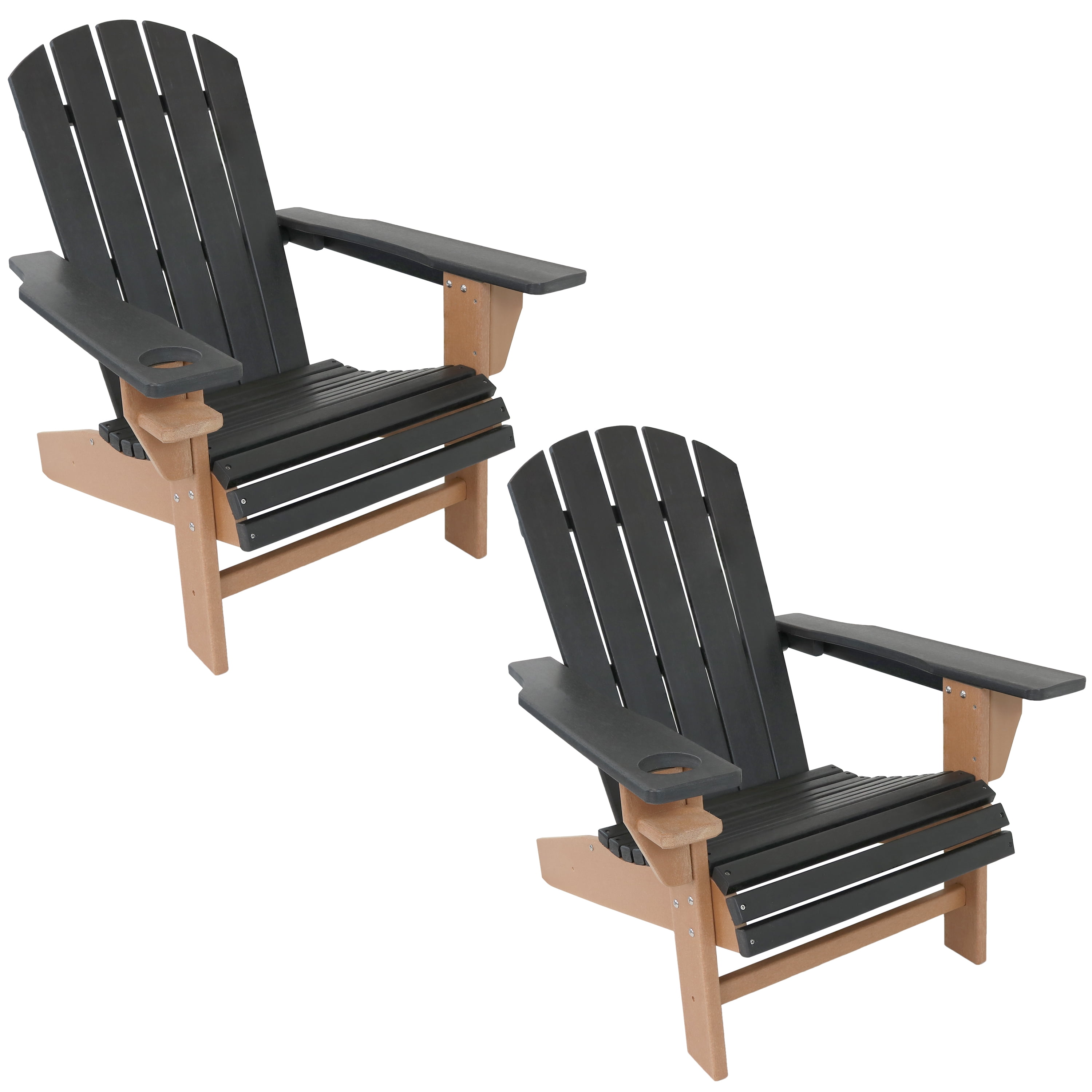 Sunnydaze AllWeather Black/Brown Outdoor Adirondack Chairs with Drink