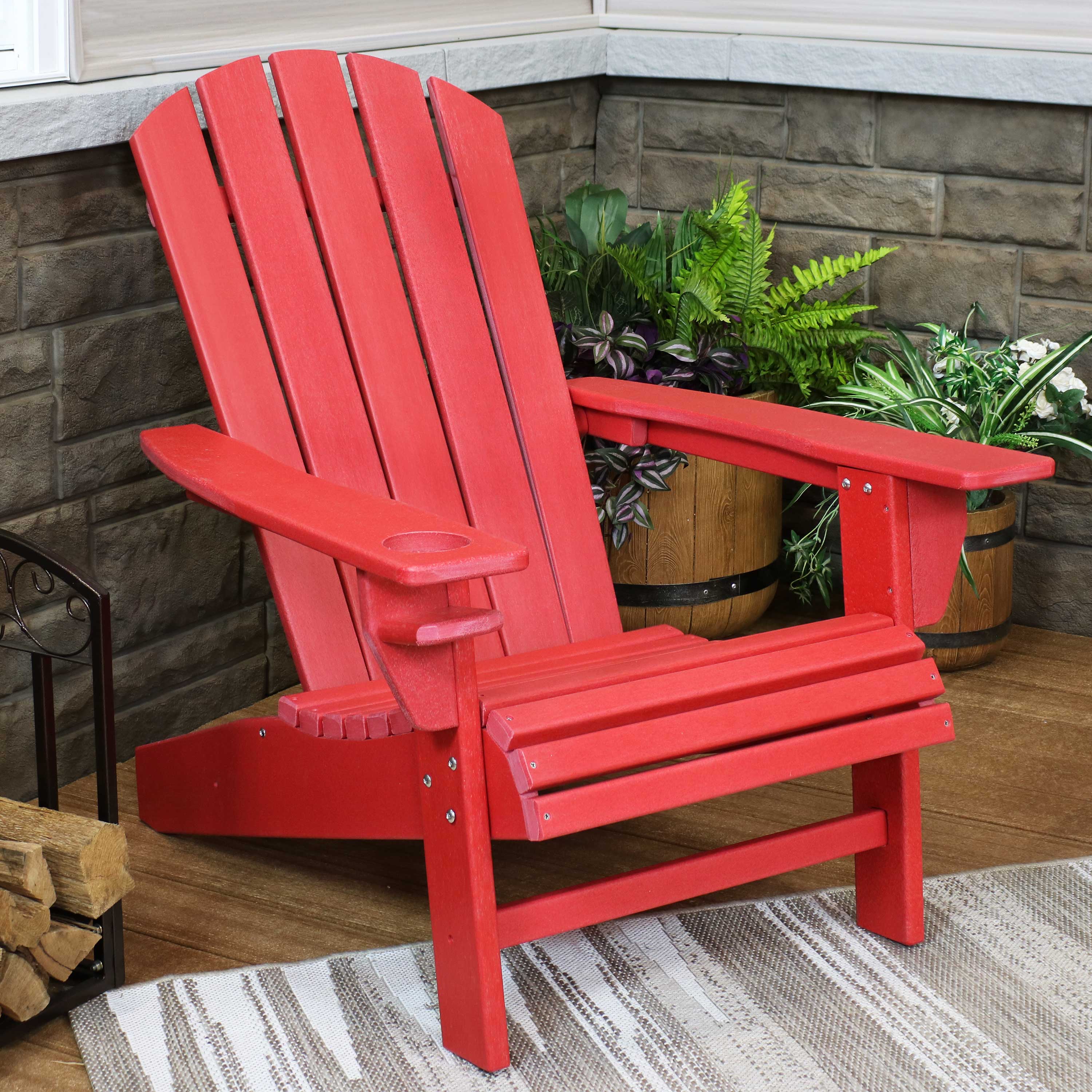 Sunnydaze All-Weather Outdoor Adirondack Chair with Drink Holder - Heavy Duty HDPE Weatherproof Patio Chair - Ideal for Lawn, Garden or Around the Firepit - Red - image 1 of 7
