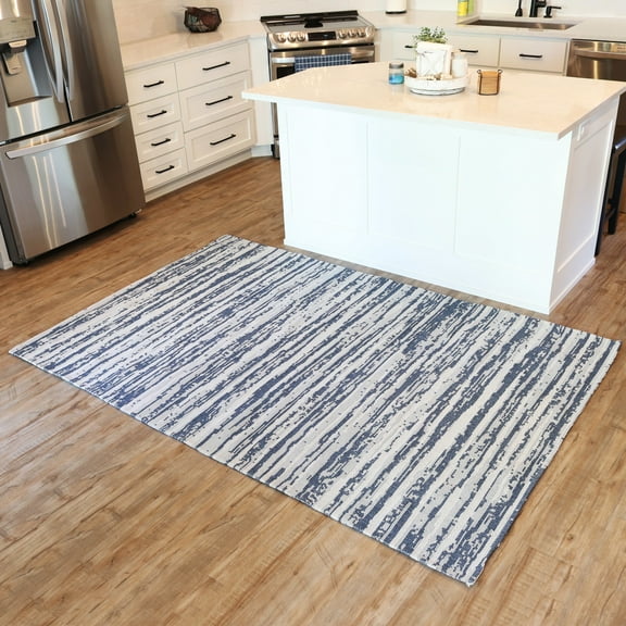 Sunnydaze Allusive Boundaries Modern Flat Weave Blue Abstract Stripes Indoor Area Rug, 5' x 7'