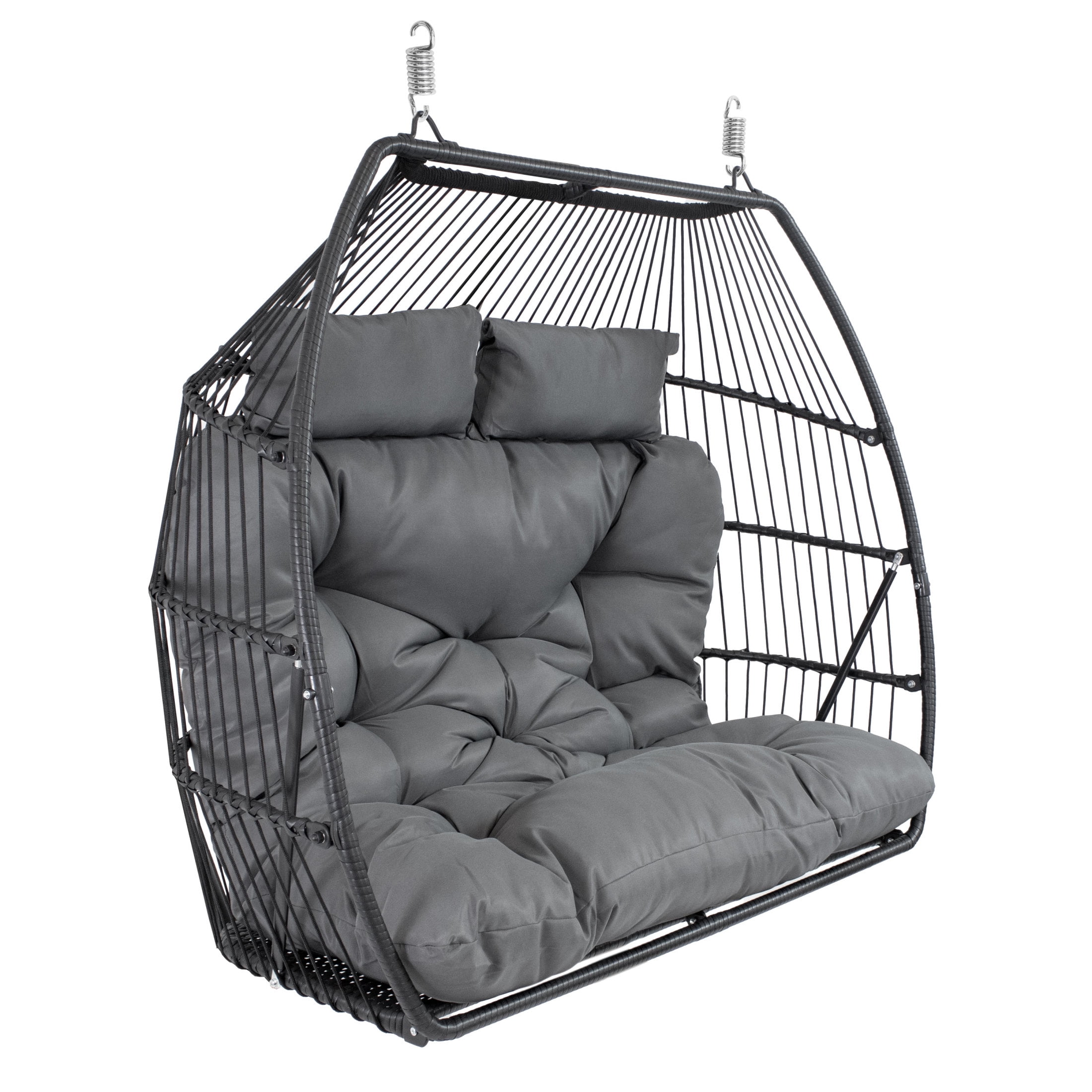Dark Gray Polyrattan Double Hanging Egg Chair with Cushions