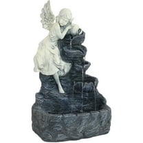 Sunnydaze Angel Falls Traditional Gray Polyresin Solar Fountain with Battery and LEDs