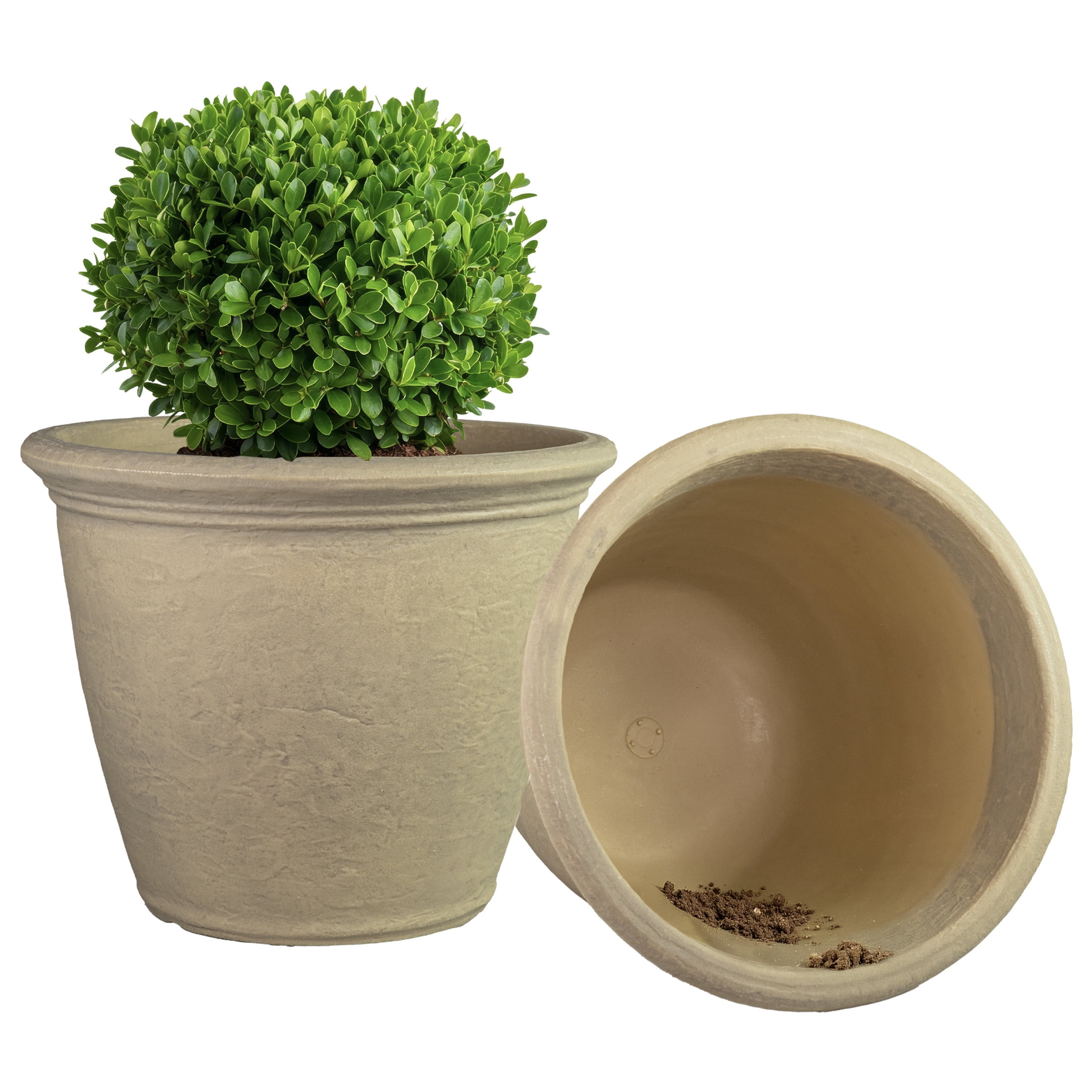 Sunnydaze Anjelica 20" x 20" x 16" Round Beige Polyresin Outdoor Planter Pot