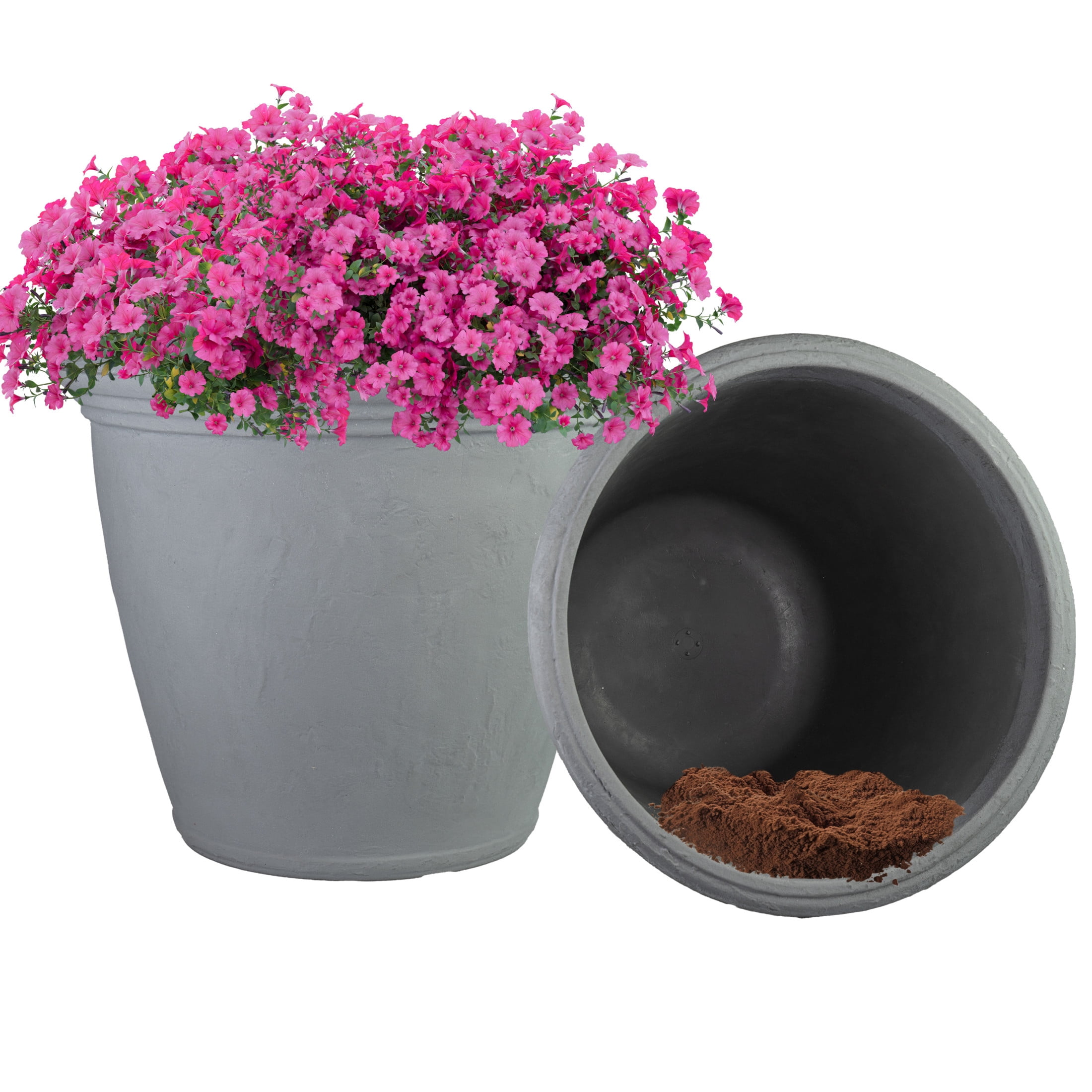 Sunnydaze Anjelica 20" x 20" x 16" Round Light Gray Polyresin Outdoor Planter Pot