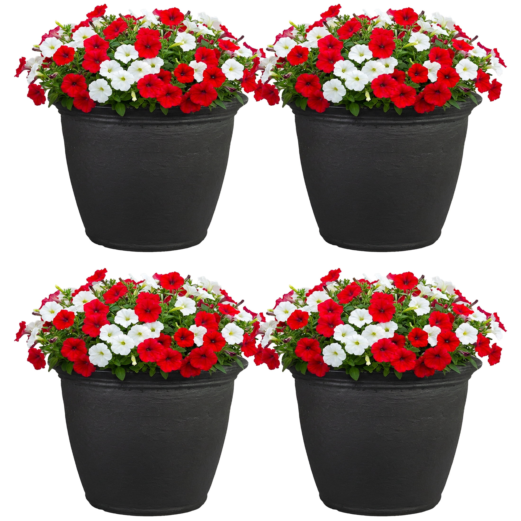Sunnydaze Anjelica 20" x 20" x 16" Round Matte Black Polyresin Outdoor Planter Pot