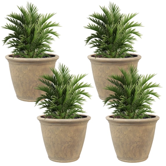 Sunnydaze Anjelica 24" x 24" x 20" Round Beige Polyresin Outdoor Planter Pot 4-Count