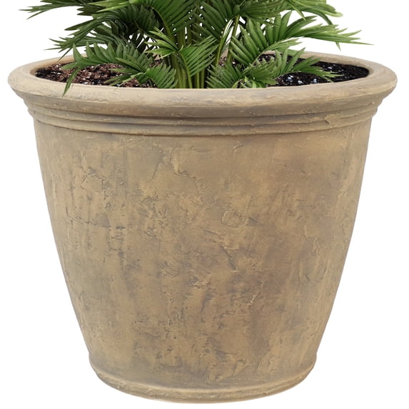 Sunnydaze Anjelica 24" x 24" x 20" Round Beige Polyresin Outdoor Planter Pot