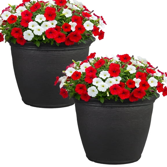 Sunnydaze Anjelica 24" x 24" x 20" Round Light Gray Polyresin Outdoor Planter Pot 2-Pack