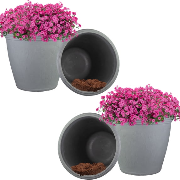 Sunnydaze Anjelica 24" x 24" x 20" Round Light Gray Polyresin Outdoor Planter Pot - 4-Pack