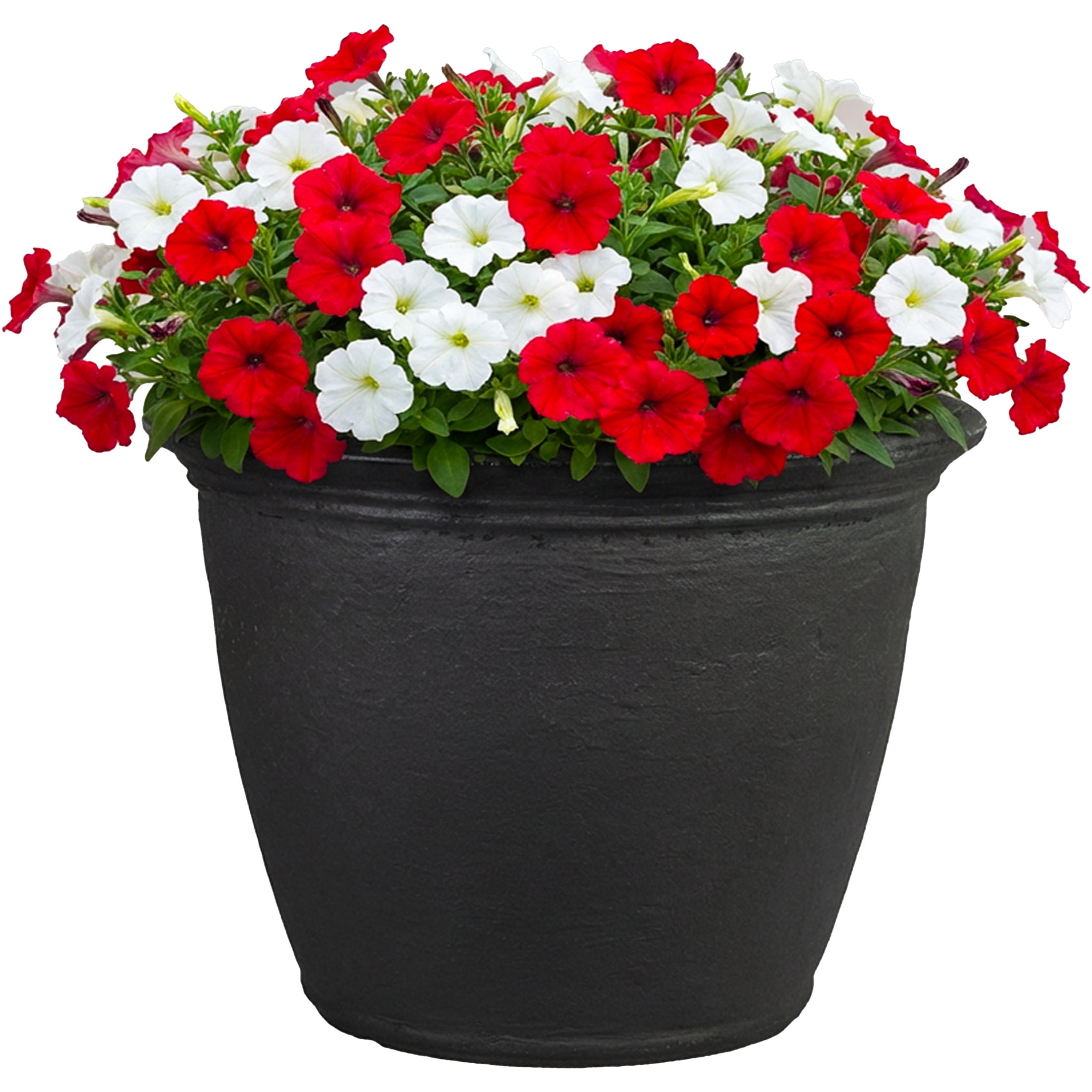Sunnydaze Anjelica 24" x 24" x 20" Round Matte Black Polyresin Outdoor Planter Pot