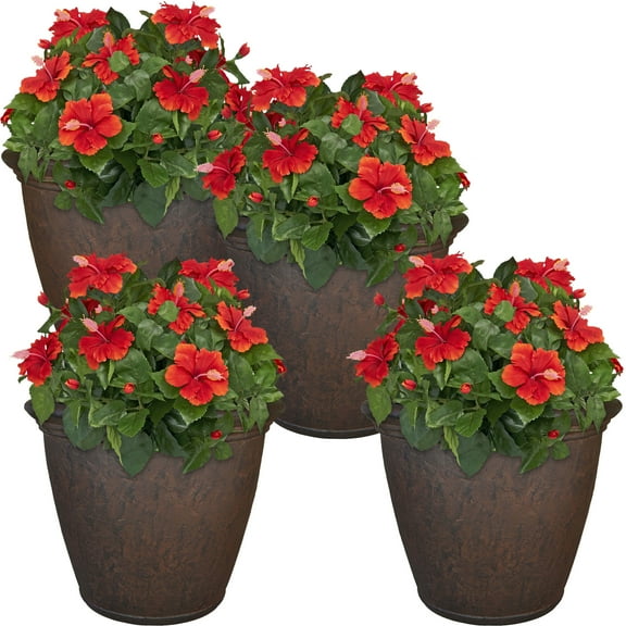 Sunnydaze Anjelica 24" x 24" x 20" Round Rust Polyresin Outdoor Planter Pot 4-Count