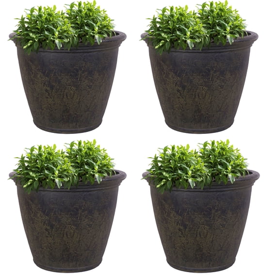 Sunnydaze Anjelica 24" x 24" x 20" Round Sable Polyresin Outdoor Planter Pot 4-Count