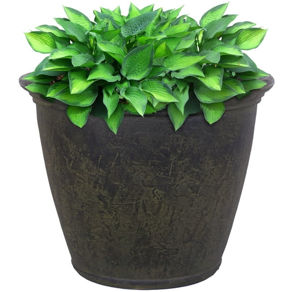 Sunnydaze Anjelica 24" x 24" x 20" Round Sable Polyresin Outdoor Planter Pot
