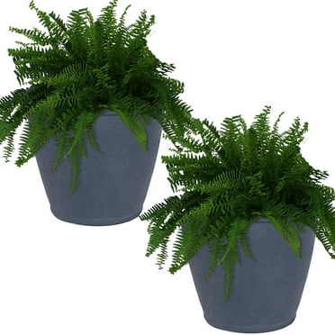 Sunnydaze Anjelica 24" x 24" x 20" Round Slate Polyresin Outdoor Planter Pot 2-Count