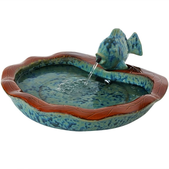 Sunnydaze Aqua Fish Glazed Ceramic Outdoor Water Fountain