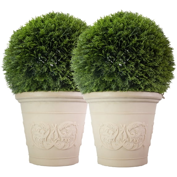 Sunnydaze Arabella 16" x 16" x 13.5" Round Antique White Polyresin Outdoor Planter Pot 2-Count