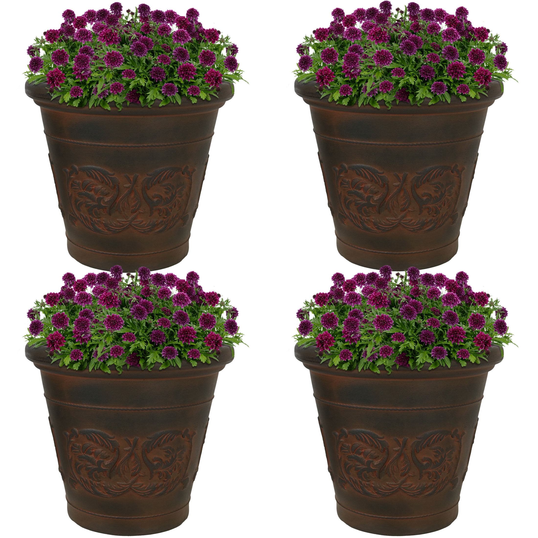Arabella Rust Finish Polyresin Outdoor Planter Set - 16"