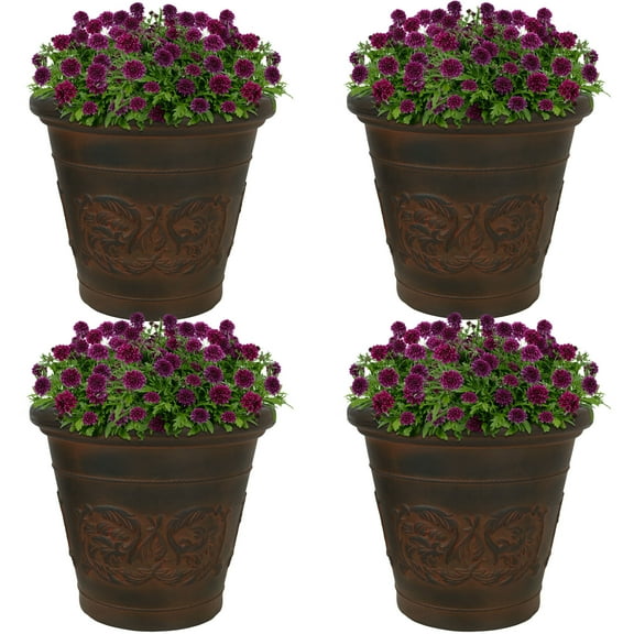 Sunnydaze Arabella 16" x 16" x 13.5" Round Rust Polyresin Outdoor Planter Pot 4-Count