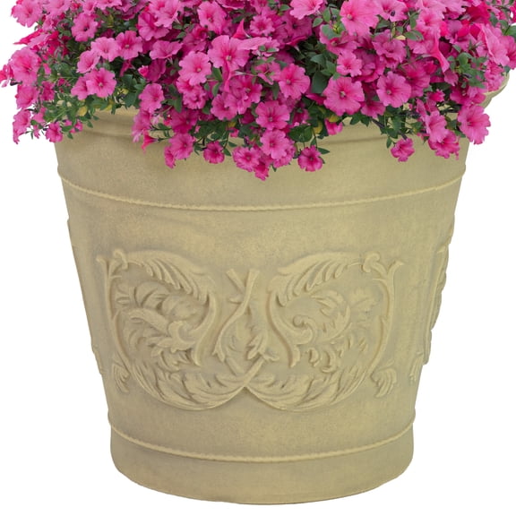 Sunnydaze Arabella 16" x 16" x 13.5" Round Rust Polyresin Outdoor Planter Pot